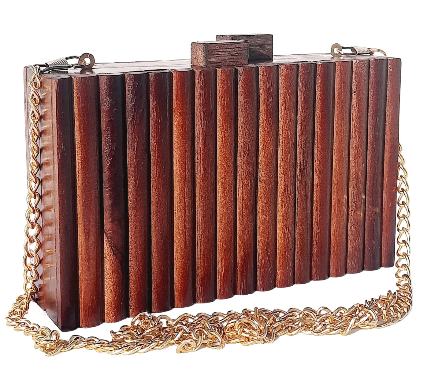 Trend Overseas Wooden Clutch Purse Bridal Clutch Handmade Brown Wooden Clutch cum Sling Bag