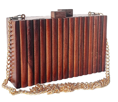 Trend Overseas Wooden Clutch Purse Bridal Clutch Handmade Brown Wooden Clutch cum Sling Bag