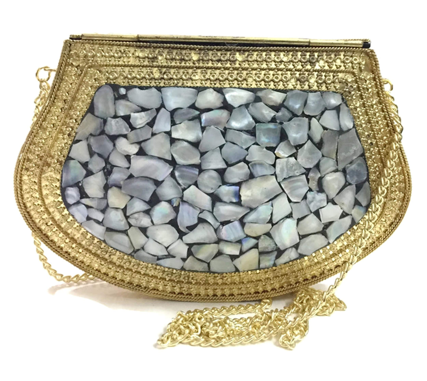 Ethnic Clutch Gift for Women Metal Bag Metal Clutch Vintage Handmade Bags Metal Mosaic Stone Bag, Shell Purse, Sling Bag, Party Bag