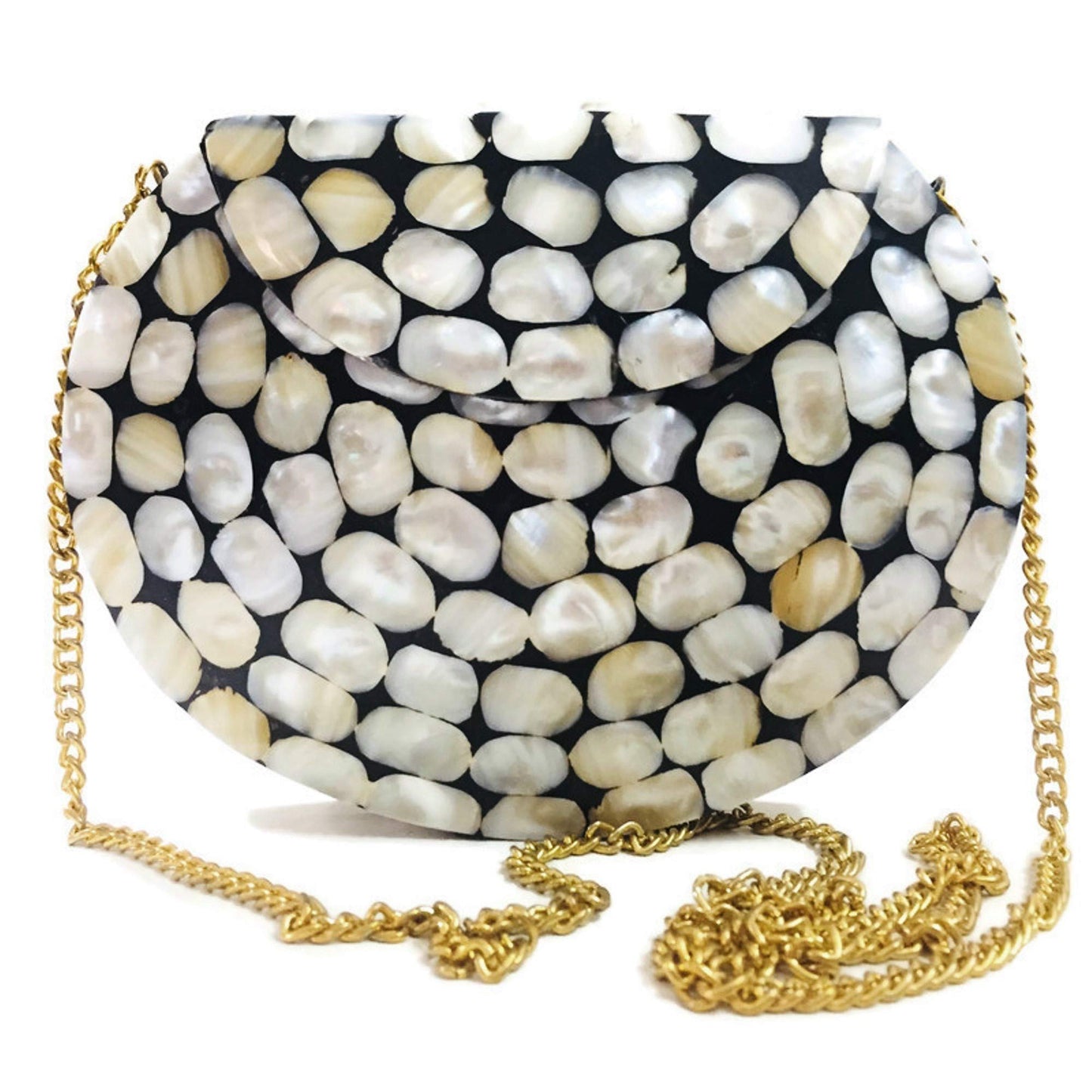 Trend Overseas Handmade White Black Mother of Pearl MOP nacre bag Metal purse wallet sling bag Bridal clutch