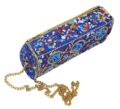 Trend Overseas Handmade Cut Stone mosaic metal bag Stone Clutch Ethnic Indian Women/Girls Bridal metal clutch party sling bag (Red)