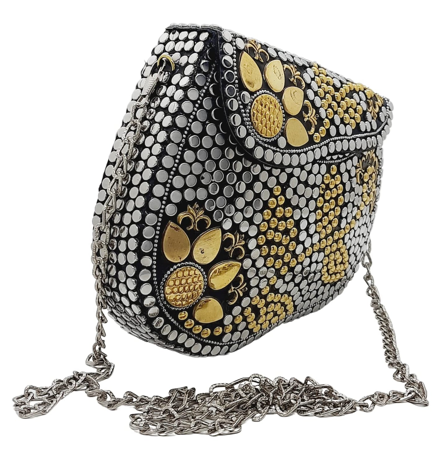 Trend Overseas Silver metal Beaded Ethnic purse Girls Bridal Bag cross body bag for women/Girl party clutch Metal clutches Vintage Brass