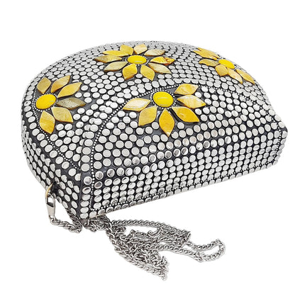 Trend Overseas Multicolor Silver Beads Ethnic Clutch Purse Bridal Bag cross body bag for women/Girl party