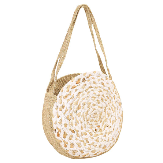 Trend Overseas Handmade Jute Sling Bag For Women | Round Shoulder Fashion bag | Colorful Shopping Chindi Fabric bagabric bag