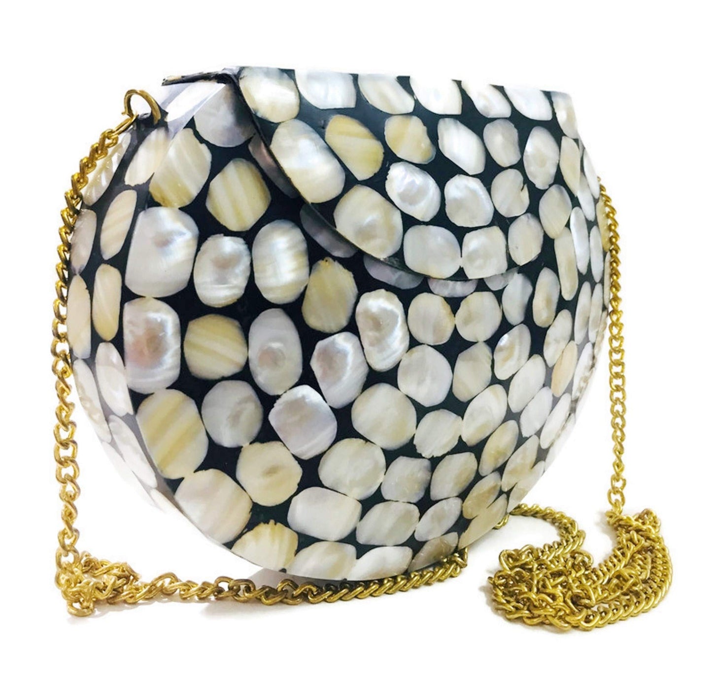 Trend Overseas Handmade White Black Mother of Pearl MOP nacre bag Metal purse wallet sling bag Bridal clutch