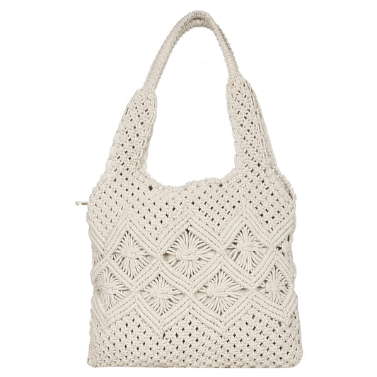 Trend Overseas Handwoven Shoulder Bag Crochet Craft Women/Girl Ivory (Off-White) Macrame Bag