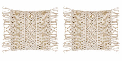 Trend Overseas 2 Piece Set Handwoven Macrame Pillowcase Ivory Cotton Off-White Cushion Cover Sofa Decor