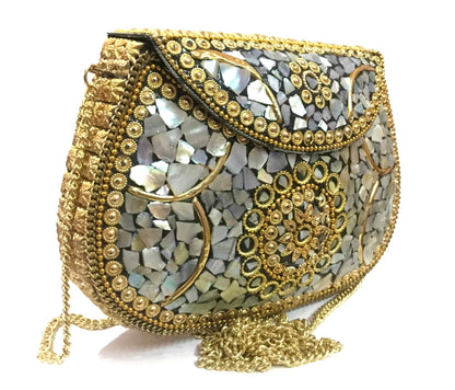 Trend Overseas Shell Metal Clutch / Sling Cross-body Bag Handmade Ethnic Bridal Clutch