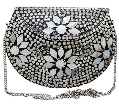 Trend Overseas Multicolor Silver Beads Ethnic Clutch Purse Bridal Bag cross body bag for women/Girl party