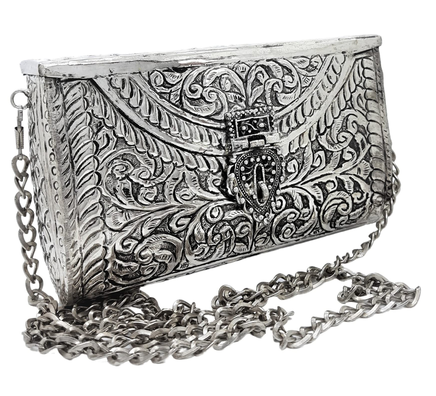 Trend Overseas Women Silver bridal bag Brass Metal Clutch Sling Bag Ethnic Antique clutch