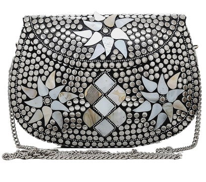 Trend Overseas Silver Metal Beads Ethnic purse Bridal Bag party clutch Metal clutches Sling Bag