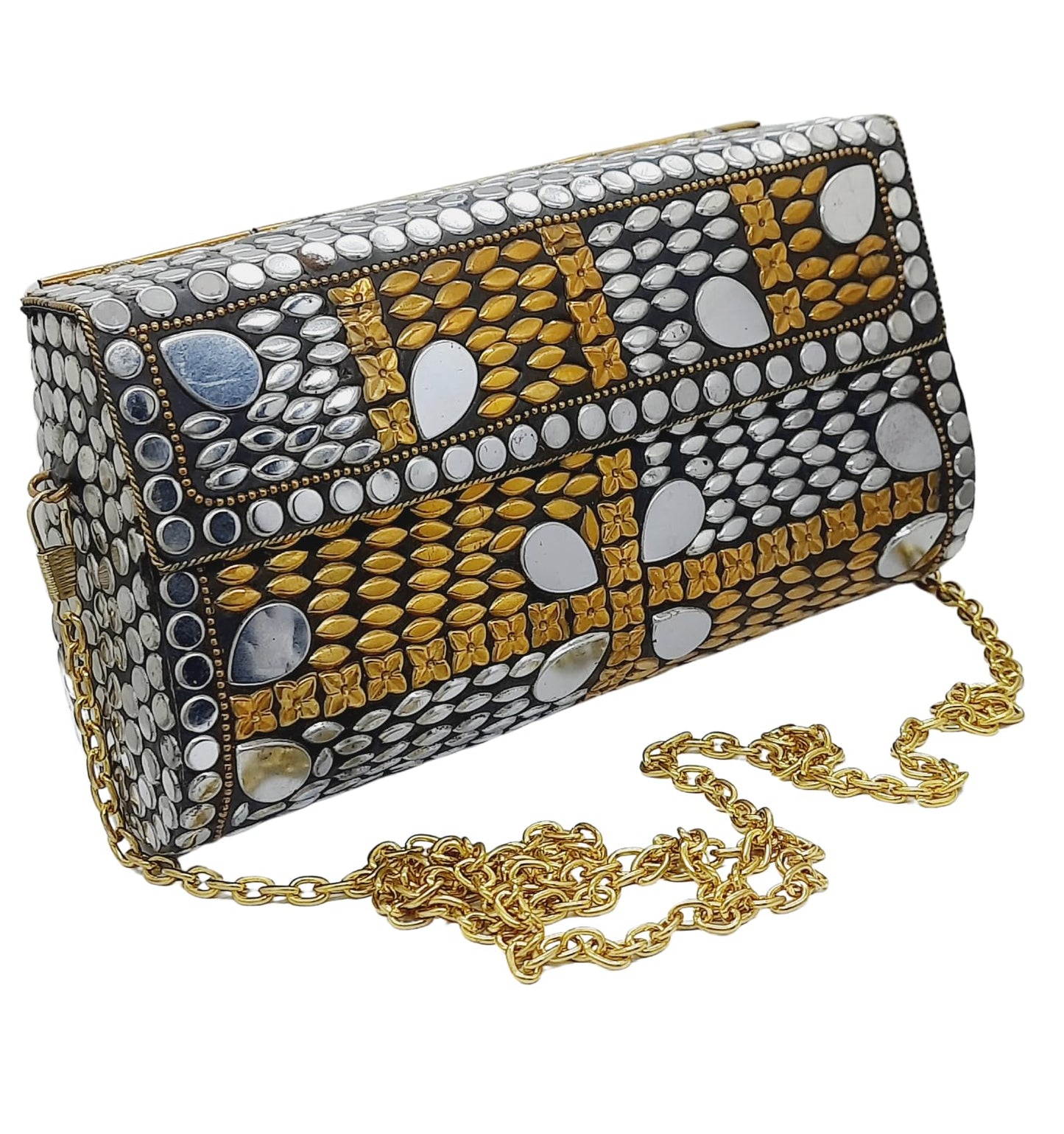 Trend Overseas Handmade mosaic metal bag Stone Ethnic Indian Women/Girls Bridal metal clutch party sling bag