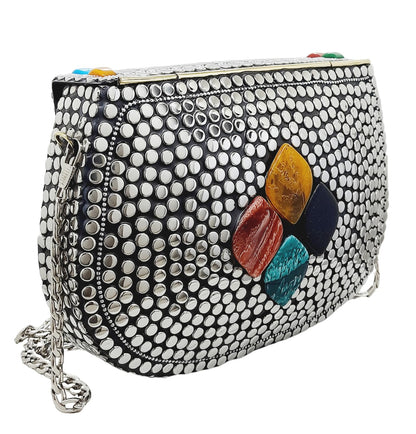 Trend Overseas Silver Metal Beads Ethnic purse Bridal Bag party clutch Metal clutches Sling Bag