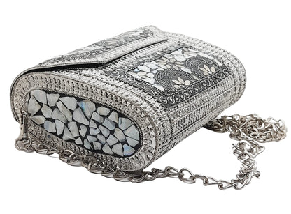 Trend Overseas Antique Indian Handmade Square mosaic metal bag Women/Girls Bridal metal clutch party sling bag