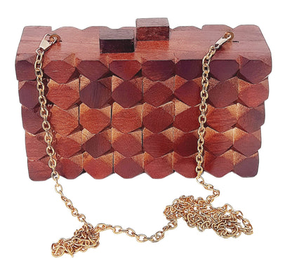 Trend Overseas Wooden Clutch Purse Bridal Clutch Handmade Brown Wooden Clutch cum Sling Bag