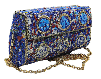 Trend Overseas Handmade Cut Stone mosaic metal bag Stone Clutch Ethnic Indian Women/Girls Bridal metal clutch party sling bag (Red)