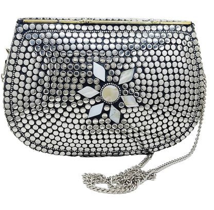 Trend Overseas Silver Metal Beads Ethnic purse Bridal Bag party clutch Metal clutches