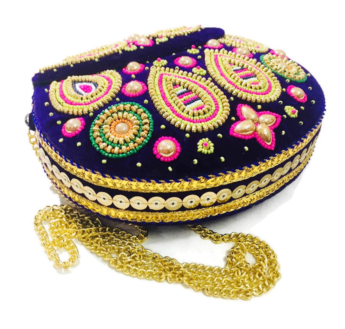 Trend Overseas Velvet Embroidery Beaded Ethnic purse Girls Bridal Bag cross body party Metal bag