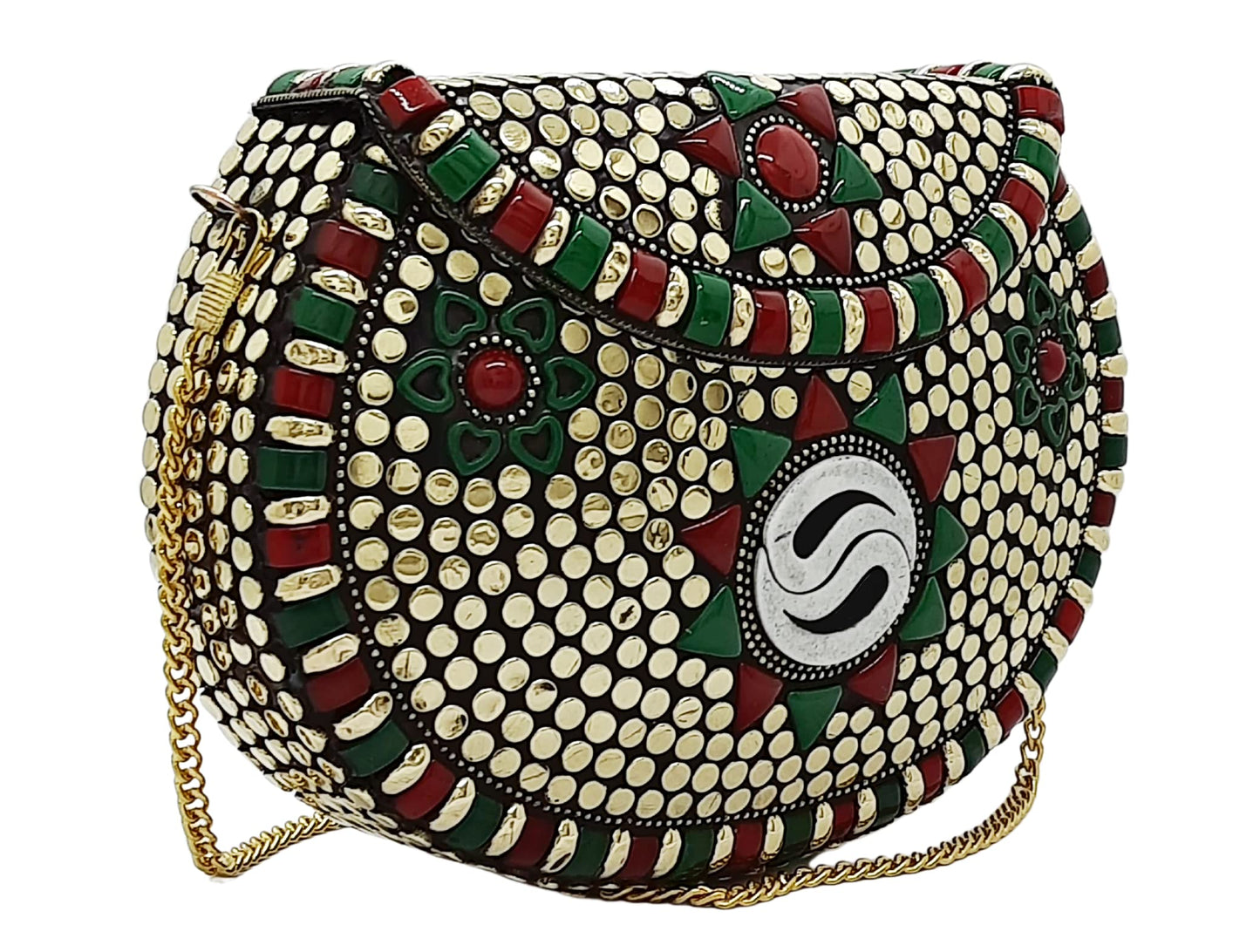 Trend Overseas Multicolor Acrylic Stone Golden metal Bead Clutch Girls Bridal Bag for women/Girl party clutch