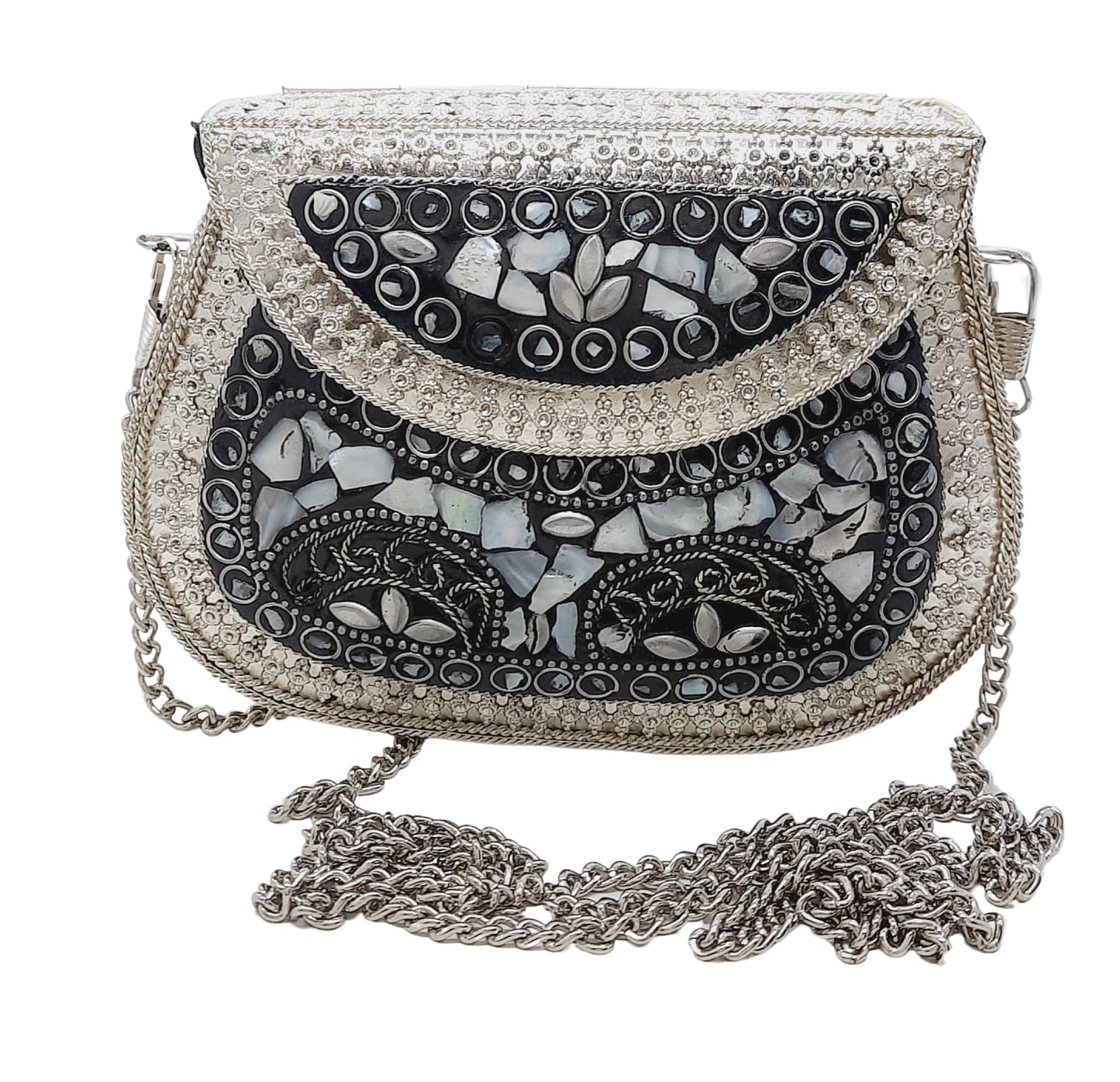 Trend Overseas Silver Small Size Metal Bag Coin Purse Ethnic Bridal kids Bag party clutch