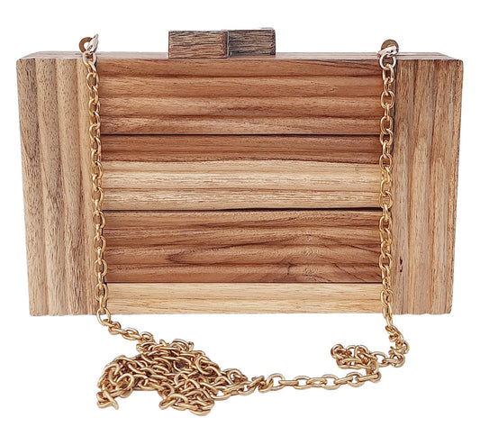 Trend Overseas Natural Wooden Clutch Purse Bridal Clutch Handmade Brown Wooden Clutch cum Sling Bag