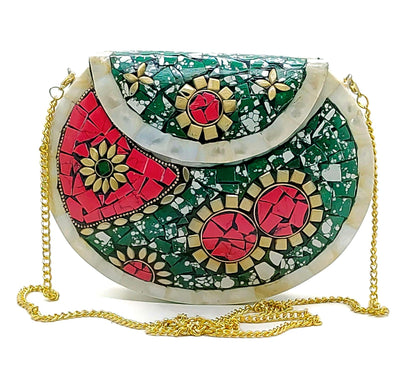 Trend Overseas Antique Indian art Handmade Nacre Stone mosaic metal bag Women/Girls Bridal