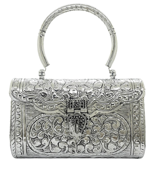 Trend Overseas Women's Silver Handle metal Clutch Hand Cluth