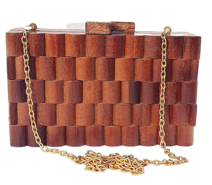 Trend Overseas Wooden Clutch Purse Bridal Clutch Handmade Brown Wooden Clutch cum Sling Bag