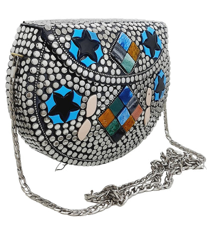 Trend Overseas Silver Metal Beads Ethnic purse Bridal Bag party clutch Metal clutches Sling Bag