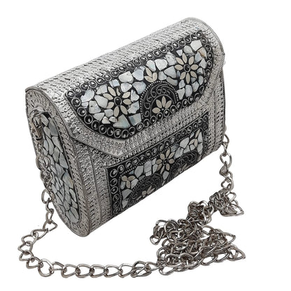 Trend Overseas Antique Indian Handmade Square mosaic metal bag Women/Girls Bridal metal clutch party sling bag