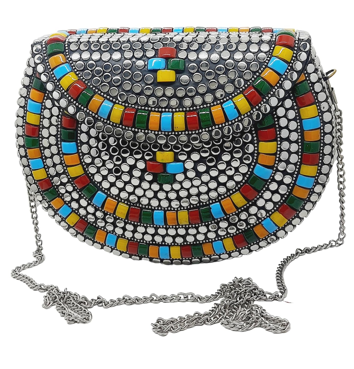 Trend Overseas Silver metal Beaded Ethnic purse Girls Bridal Bag cross body bag for women/Girl party clutch Metal clutches Vintage Brass