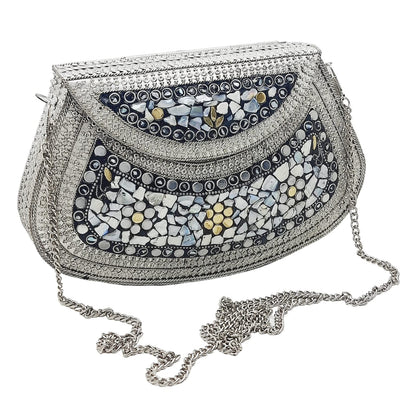 Trend Overseas Handmade Silver Metal Clutch Sling Bag Bridal Party Purse