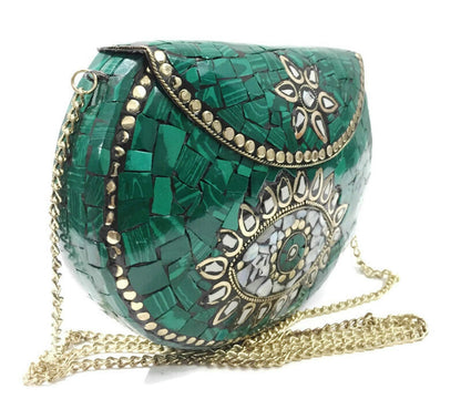 Trend Overseas Turquoise stone mosaic metal bag antique ethnic bridal clutch Indian purse party clutch women bag