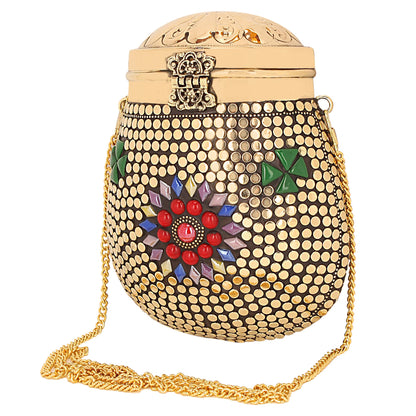 Trend Overseas Metal Potli Clutch Beaded Ethnic clutch Girls Bridal Bag cross body bag for women/Girl party clutch Metal clutches Vintage