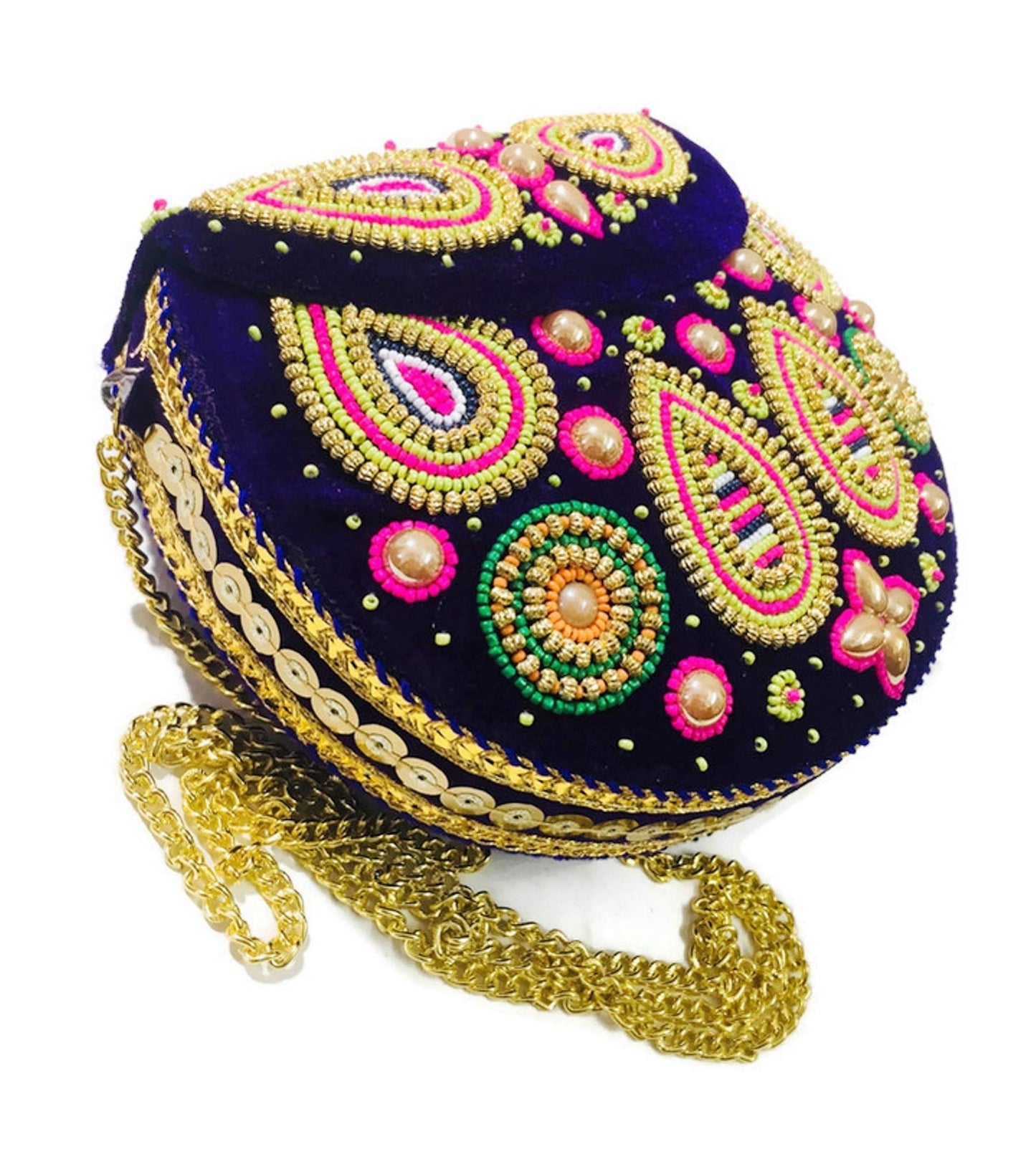 Trend Overseas Velvet Embroidery Beaded Ethnic purse Girls Bridal Bag cross body party Metal bag