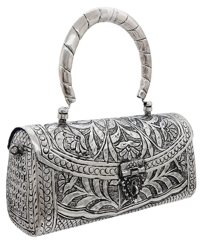 Trend Overseas Women's Silver Brass Metal Handle Clutch Handmade Antique Ethnic Hand Clutch