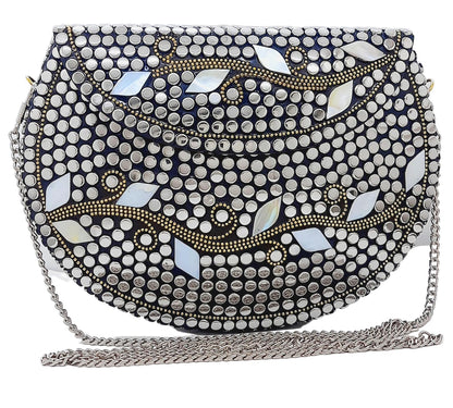 Trend Overseas Silver Beads Ethnic purse Girls Bridal Bag cross body bag for women/Girl party clutch Metal clutches