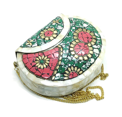 Trend Overseas Antique Indian art Handmade Nacre Stone mosaic metal bag Women/Girls Bridal