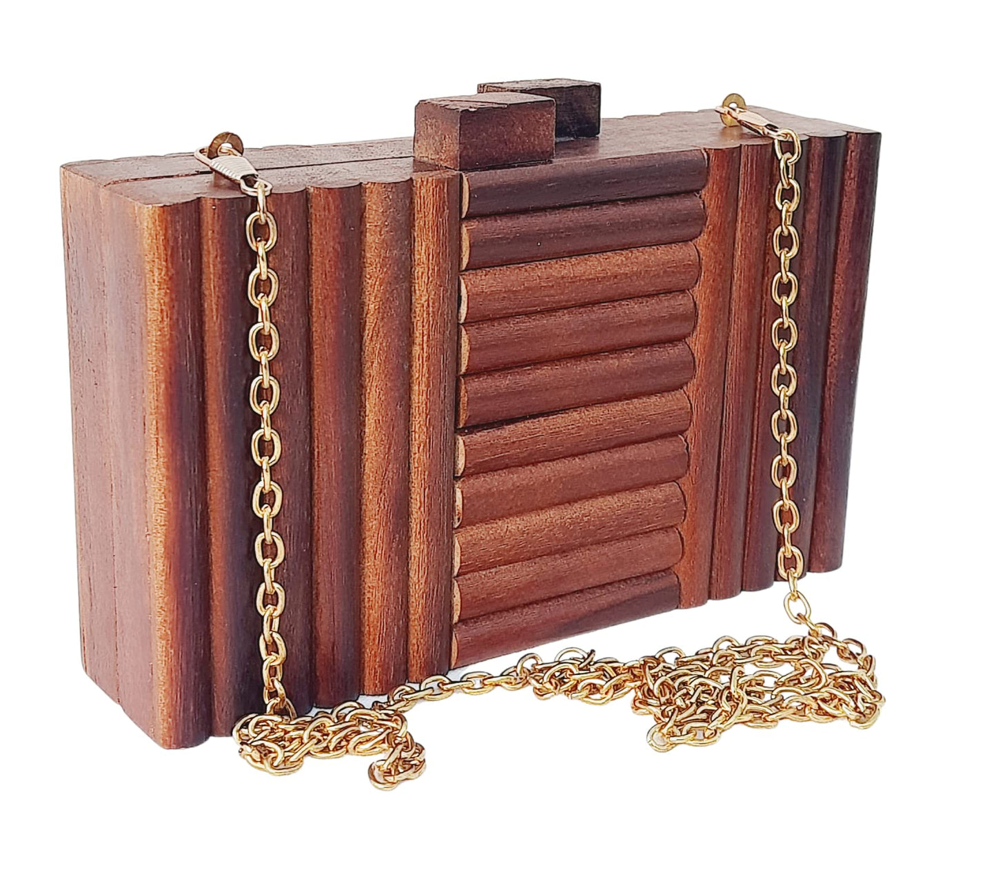 Trend Overseas Wooden Clutch Purse Bridal Clutch Handmade Brown Wooden Clutch cum Sling Bag