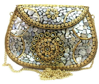 Trend Overseas Shell Metal Clutch / Sling Cross-body Bag Handmade Ethnic Bridal Clutch