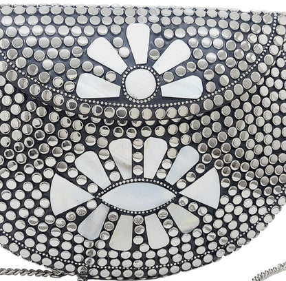 Trend Overseas Silver metal Beaded Ethnic purse Girls Bridal Bag cross body bag for women/Girl party clutch Metal clutches Vintage Brass