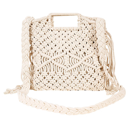 Trend Overseas Handwoven Crochet Craft Women/Girl Ivory (Off-White) Macrame Bag - 100% Natural Cotton Ropes, Lightweight, Fashionable, Multi-Purpose Summer Tote Handbag