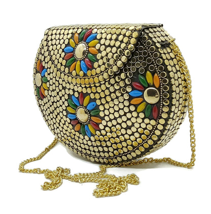 Trend Overseas Brass Beaded Golden purse Girls Bridal Bag Golden cross body bag for women/Girl party clutch