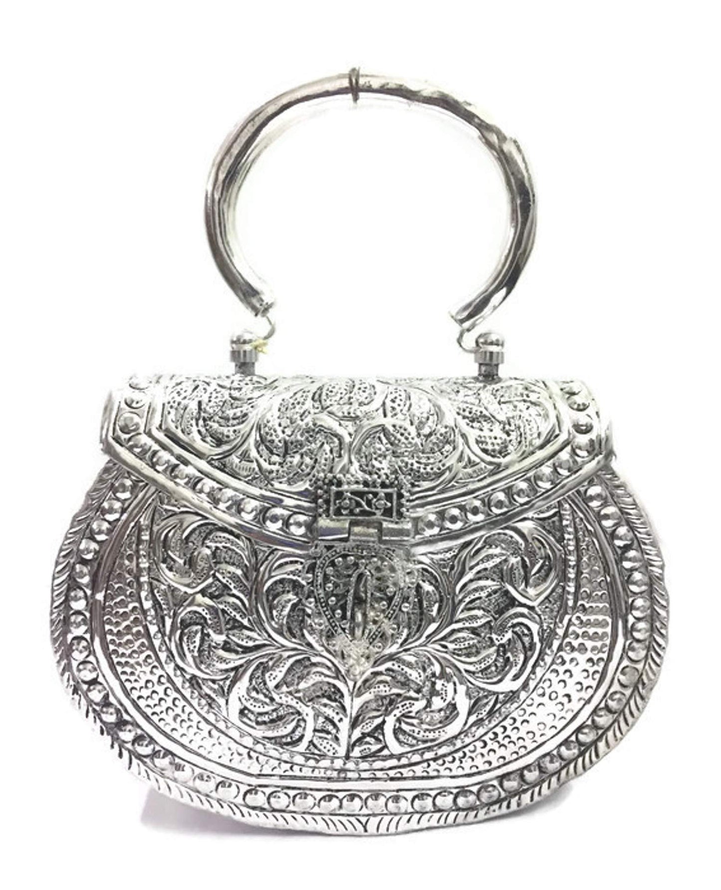 Trend Overseas Women's Brass Metal Vintage Handmade Hand Clutch Purse (Silver)