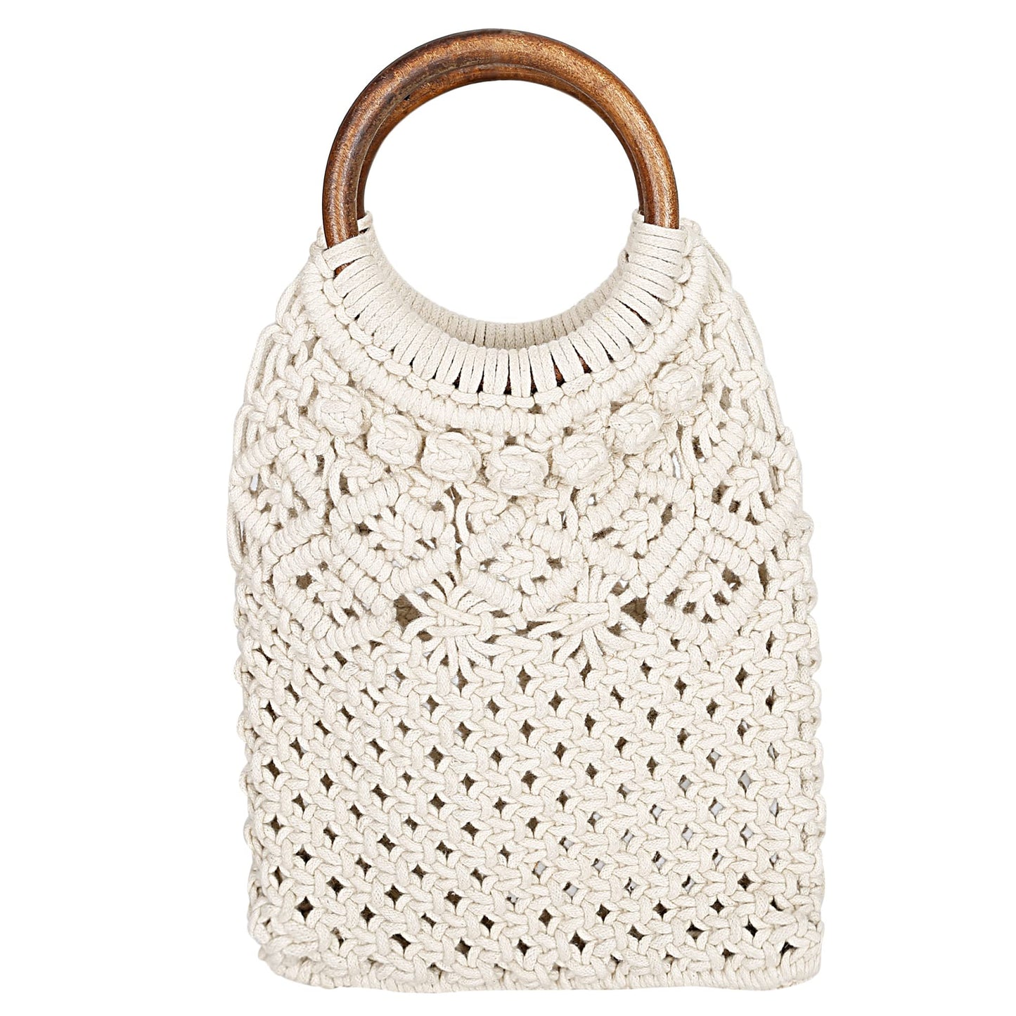 Trend Overseas Handwoven Fashionable Boho Macrame Crochet Cotton Thread Carry Handbag Size 28 x 43 cm