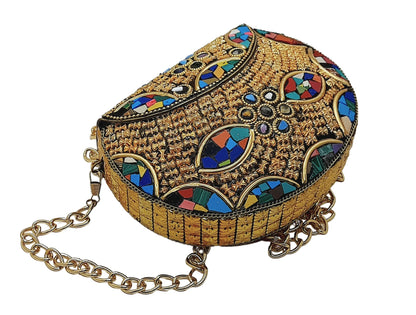 Trend Overseas Multi color Round metal mosaic clutch Wallet purse party bag for women Wedding Box Clutch for Women