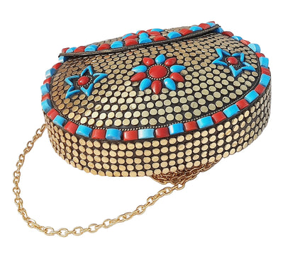 Trend Overseas Multicolor Acrylic Stone Golden metal Bead Clutch Girls Bridal Bag for women/Girl party clutch