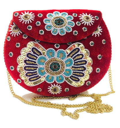 Trend Overseas Velvet Embroidery Beaded Ethnic purse Girls Bridal Bag cross body party Metal bag