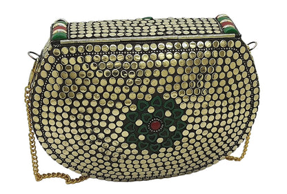 Trend Overseas Multicolor Acrylic Stone Golden metal Bead Clutch Girls Bridal Bag for women/Girl party clutch