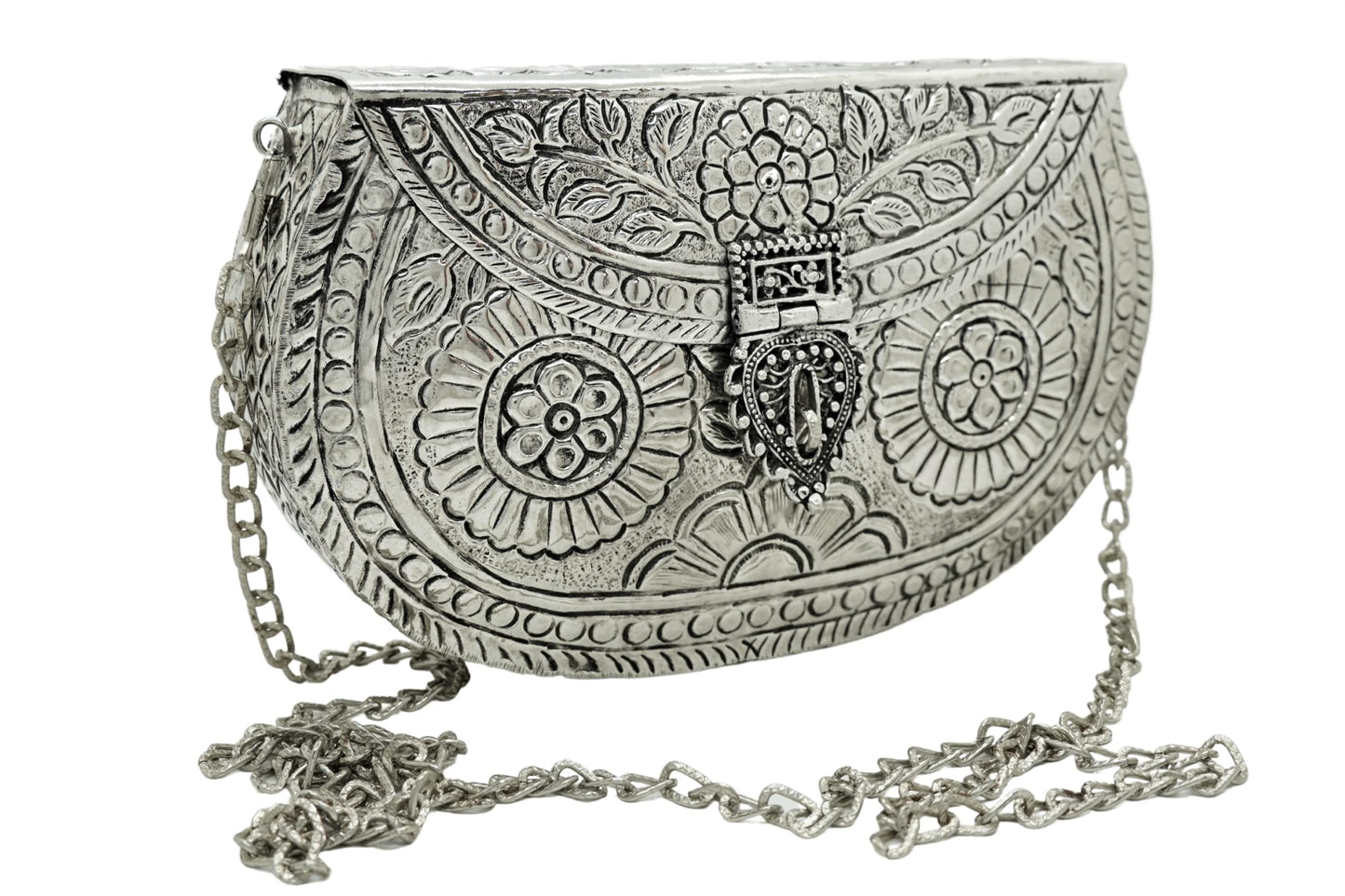 Trend Overseas Women Silver Big Size Bridal Metal clutches Vintage Handmade Brass party clutch Antique